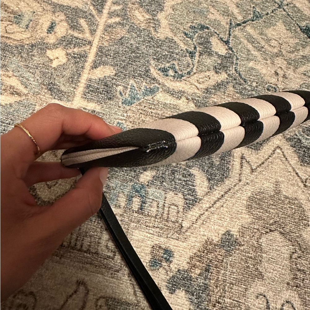 Kate Spade Women’s Leather Black and White Stripe Wristlet Clutch - Picture 7 of 11